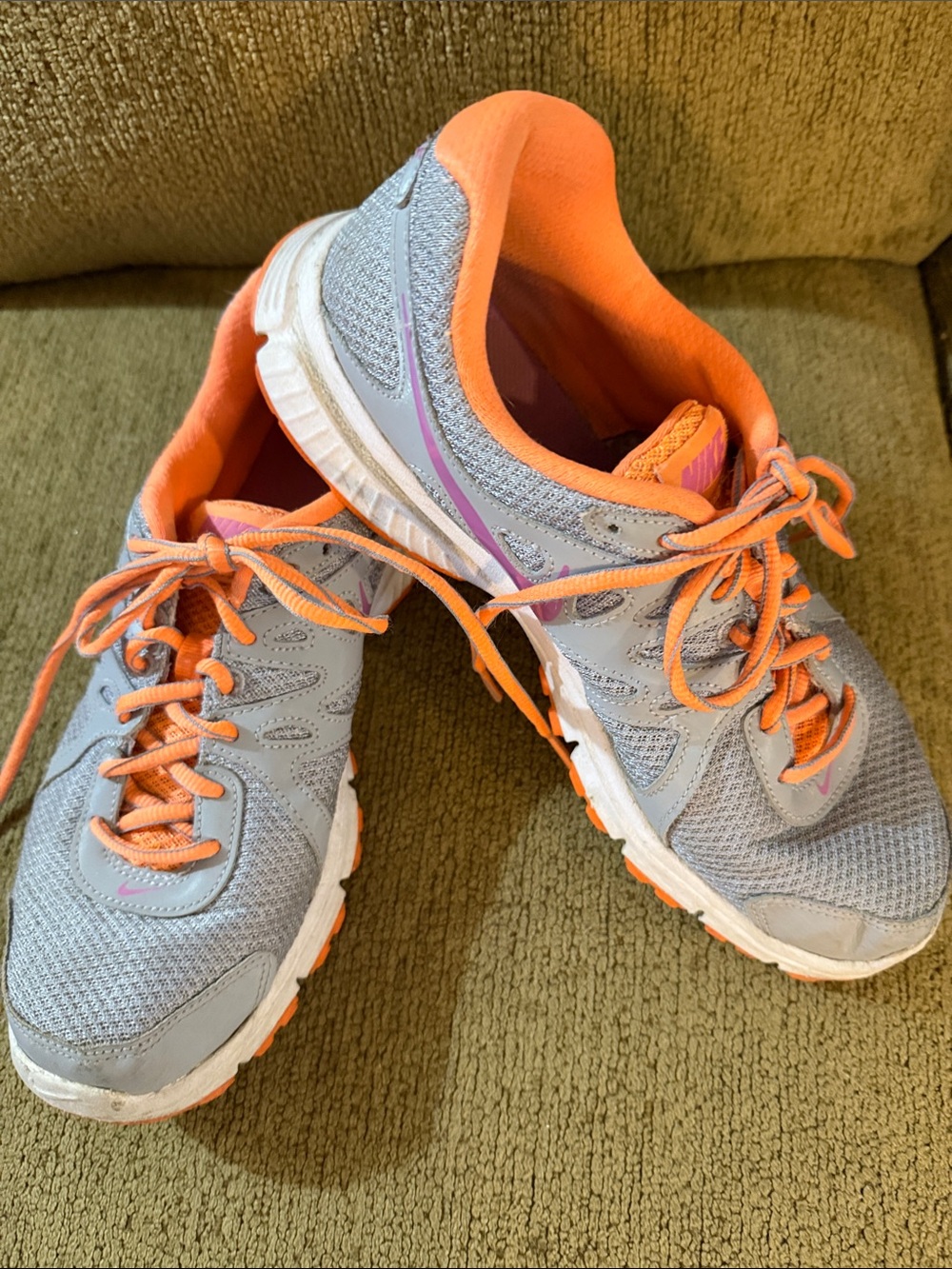 Nike Women's Gray and Orange Athletic Running Shoes